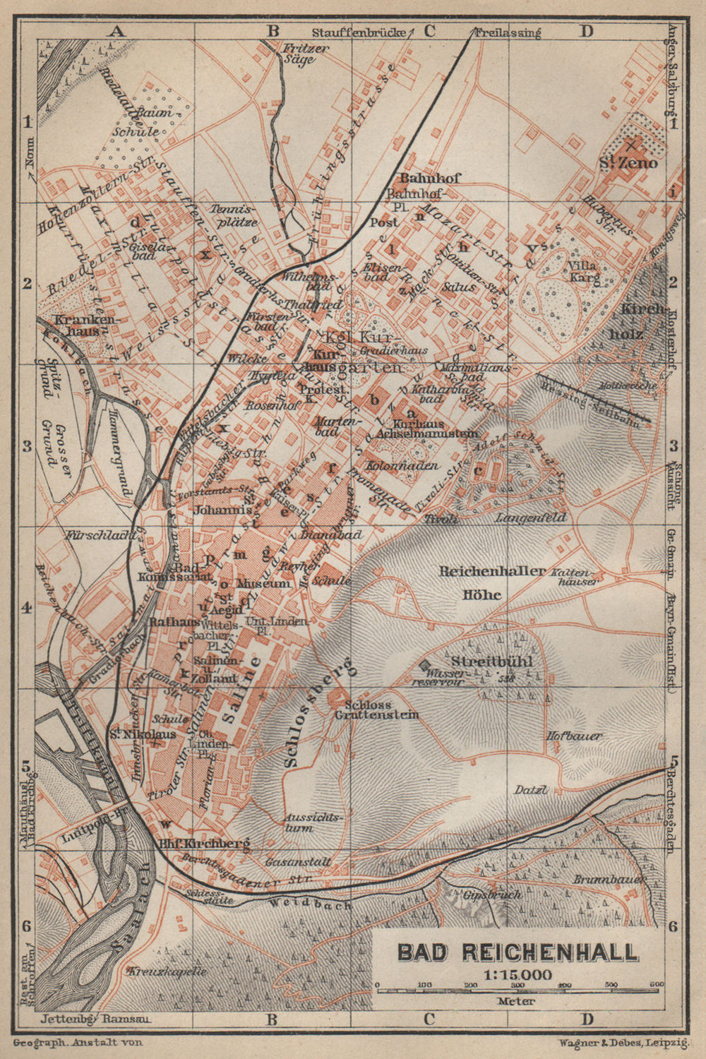 BAD REICHENHALL town city plan. Oberbayern Bavaria Germany Deutschland 1914 map