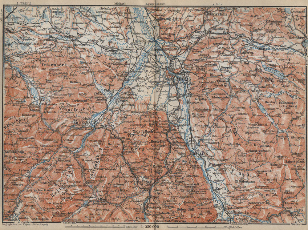 SALZBURG environs. Berchtesgaden Faistenau Seekirchen Reichenhall 1914 old map