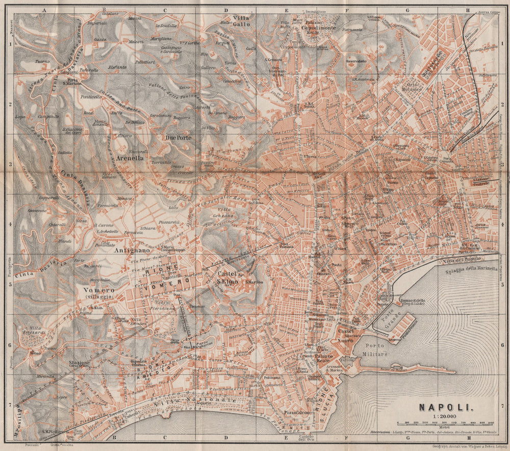 NAPOLI NAPLES antique town city plan piano urbanistico. Italy mappa 1896