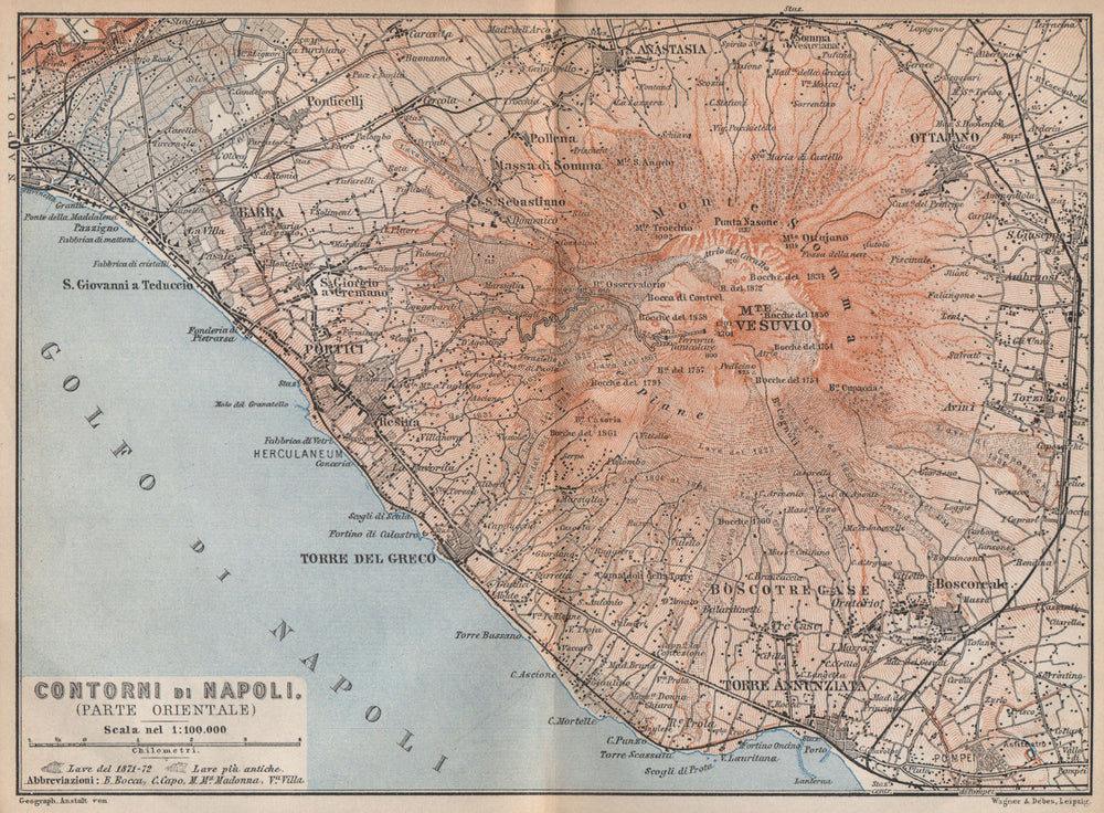 Contorni di NAPOLI. NAPLES eastern environs. Vesuvio Vesuvius. Italy 1896 map