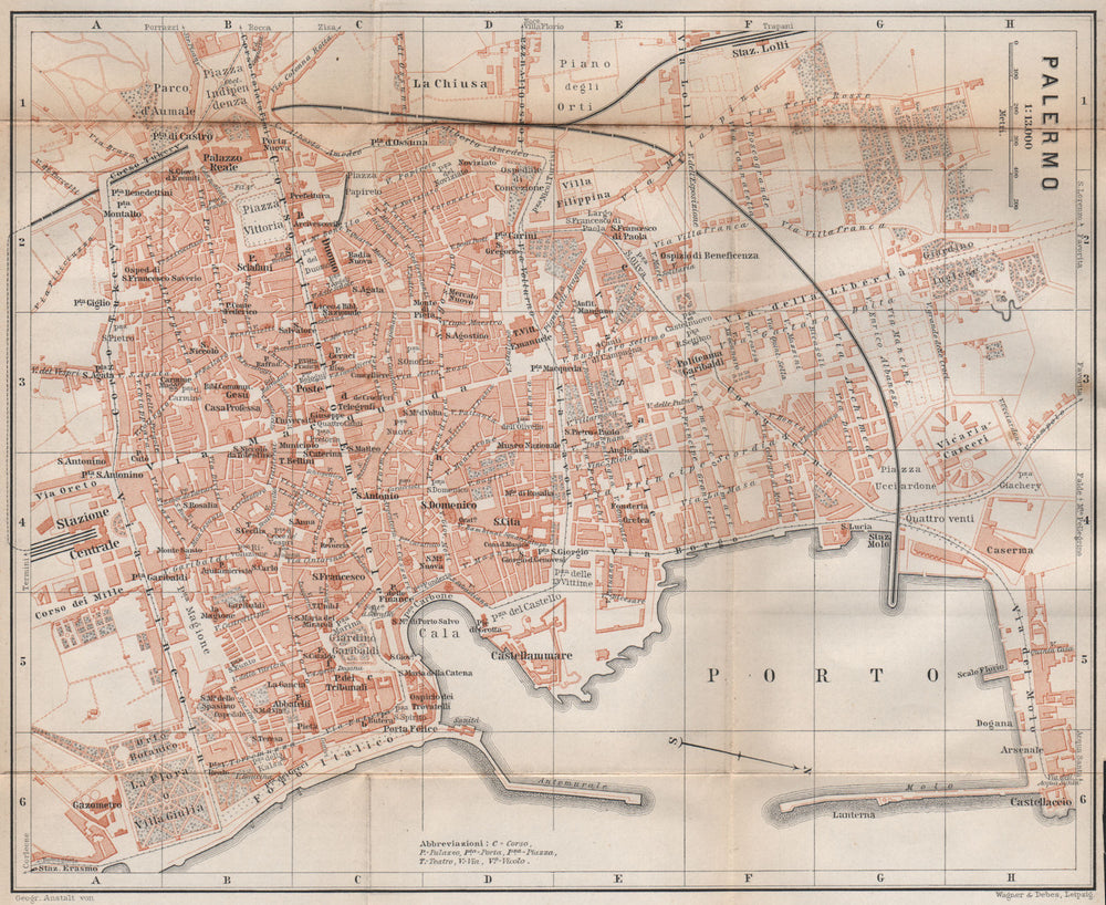 PALERMO antique town city plan piano urbanistico. Italy mappa 1896 old