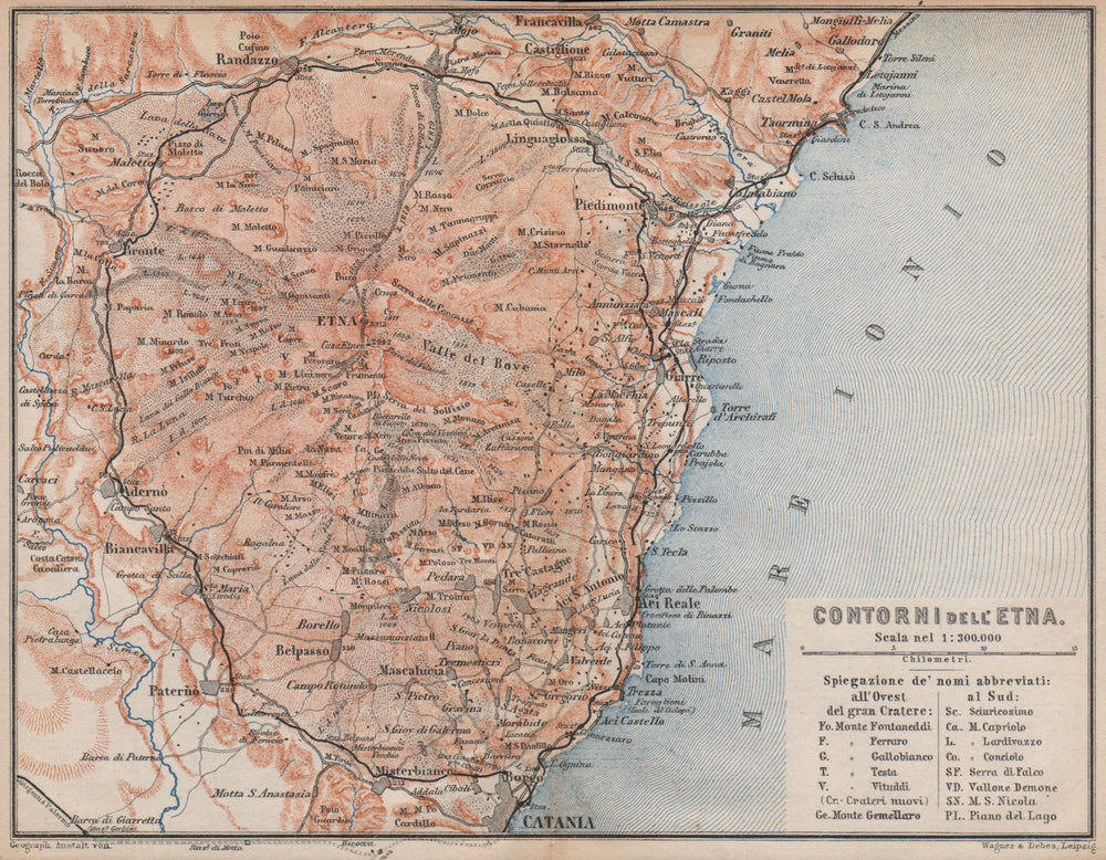 MOUNT ETNA environs/contorni. Catania Giarre Acireale. Sicily Sicilia 1896 map