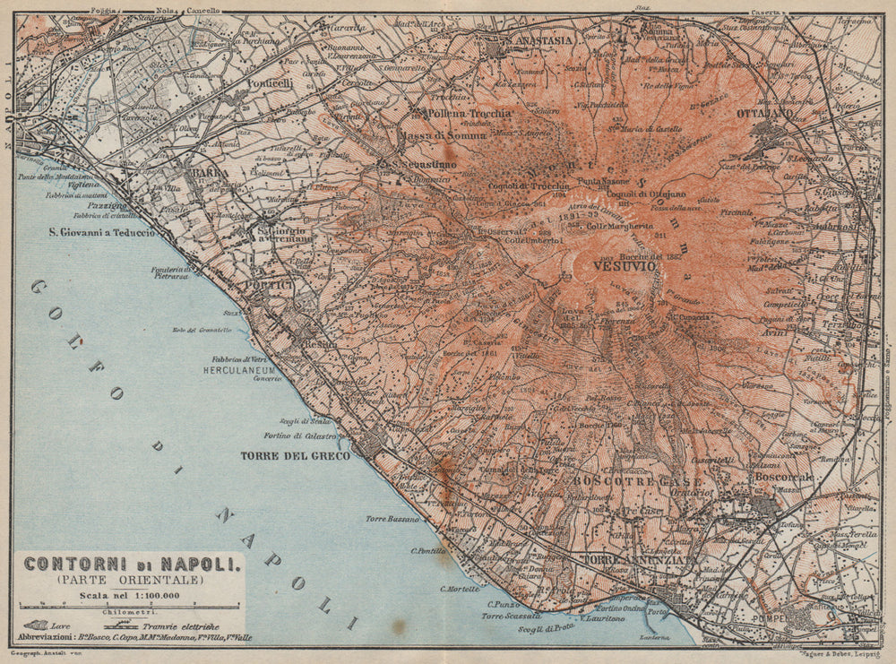 Contorni di NAPOLI. NAPLES eastern environs. Vesuvio Vesuvius. Italy 1912 map