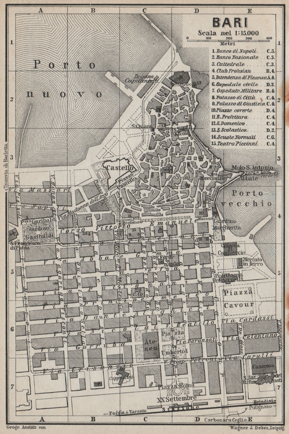 BARI antique town city plan piano urbanistico. Italy mappa. BAEDEKER 1912