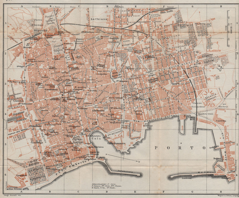 PALERMO antique town city plan piano urbanistico. Italy mappa 1912 old