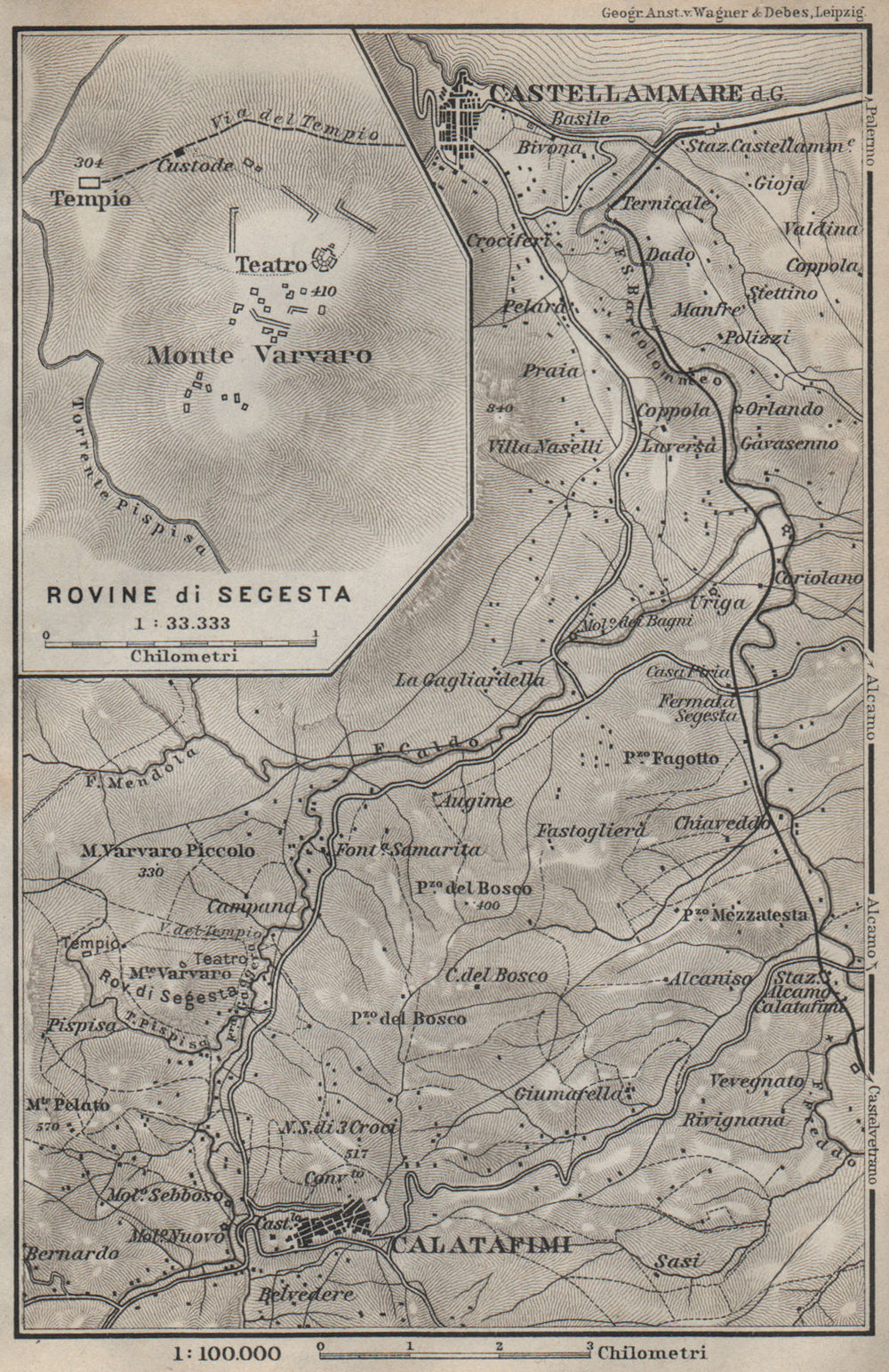 CALATAFIMI & CASTELLAMMARE del Golfo environs Rovine di Segesta. Italy 1912 map