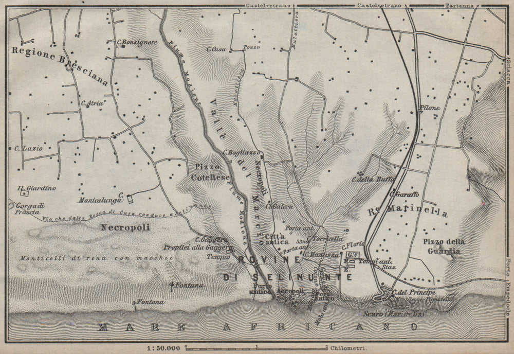 DISTRICT OF SELINUS. ROVINE DI SELINUNTE. Sicily. Italy mappa 1912 old