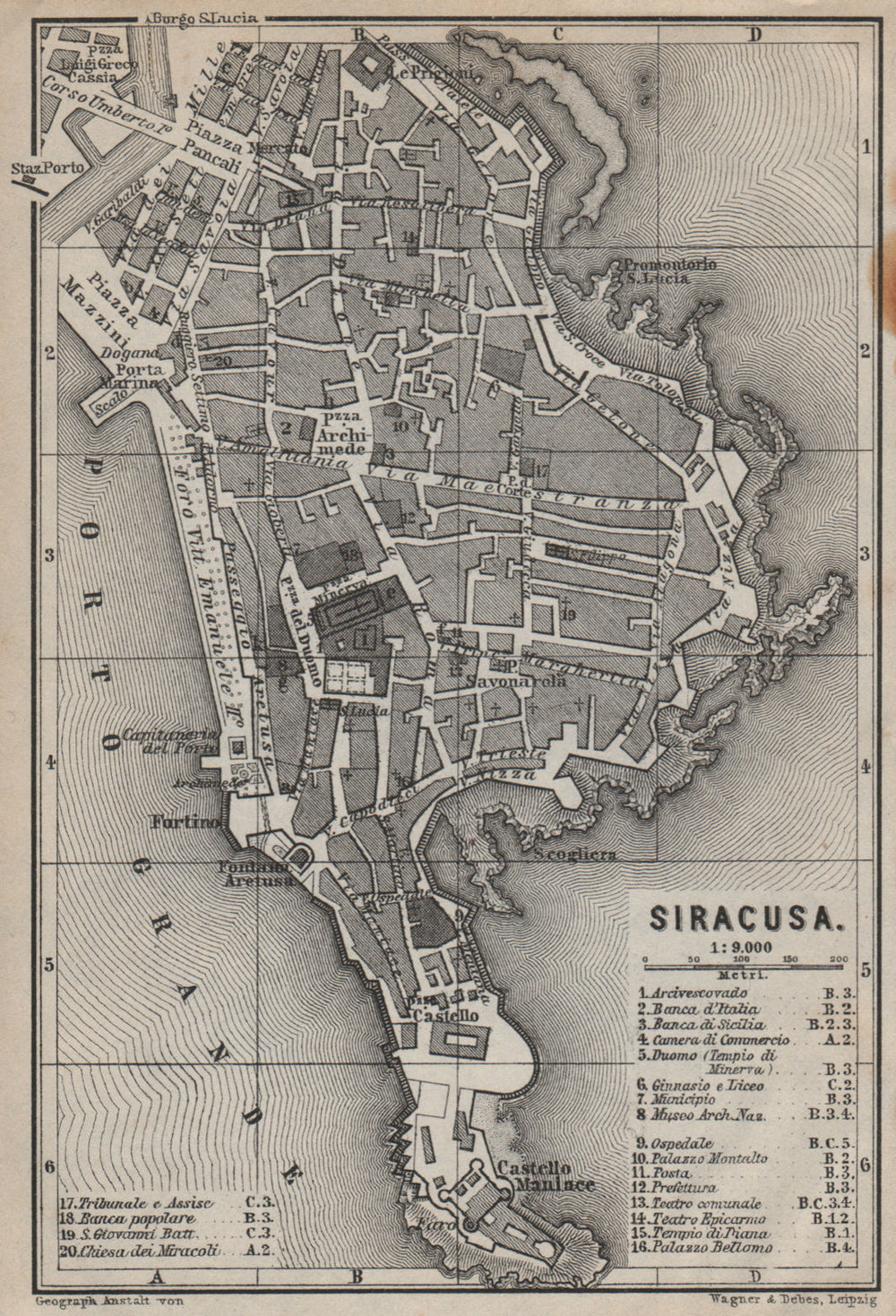 SIRACUSA (SYRACUSE) town city plan piano urbanistico. Italy mappa 1912 old