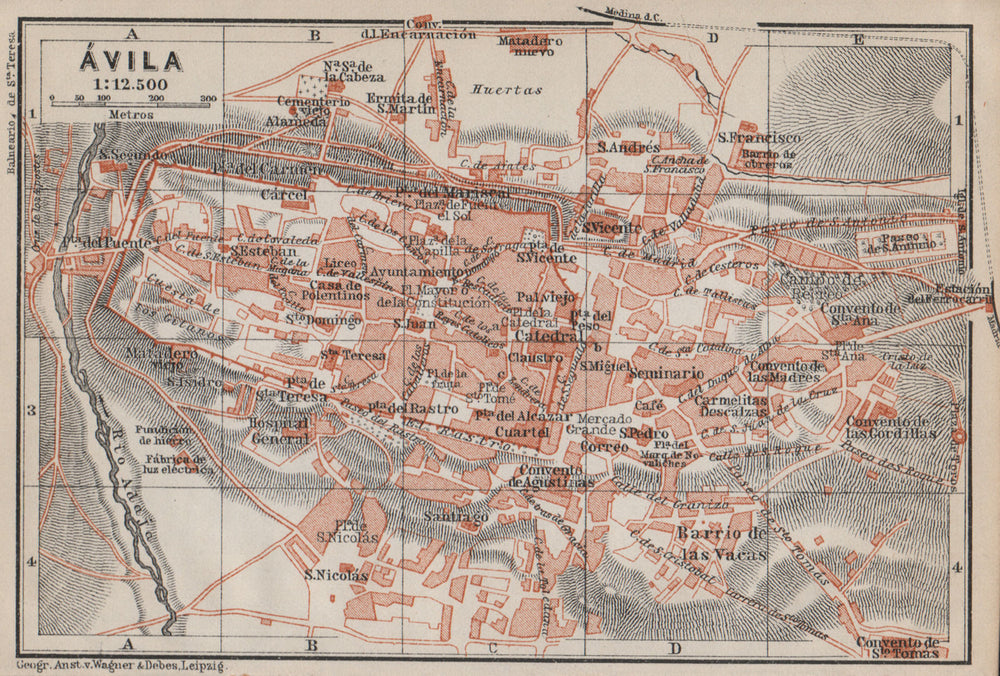 AVILA ÁVILA antique town city ciudad plan. Spain España mapa. BAEDEKER 1913