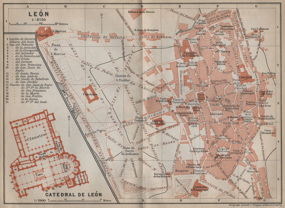 LEON LEÓN town city plan. Cathedral Catedral floor plan. Spain España 1913 map