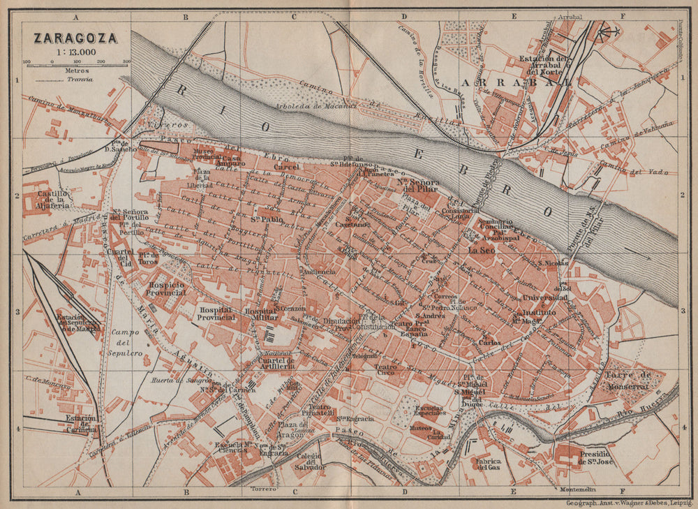 SARAGOSSA ZARAGOZA antique town city ciudad plan. Spain España mapa 1913
