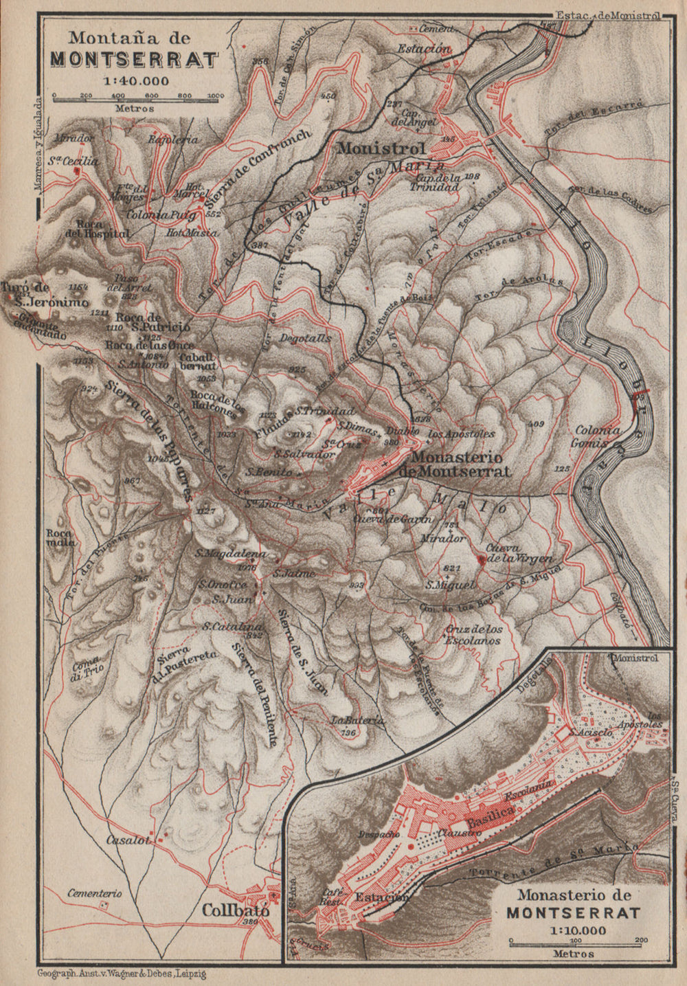 MONTAÑA & MONASTERIO DE MONTSERRAT. Topo-map. Spain España mapa 1913 old