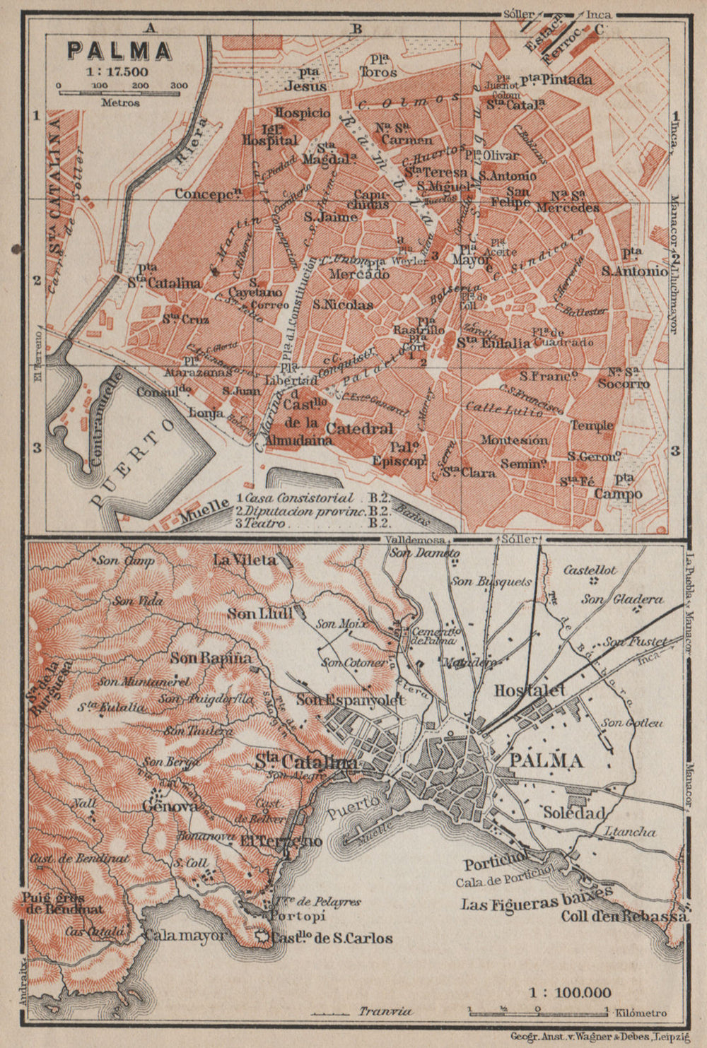 PALMA DE MALLORCA town city plan & environs. Majorca. Spain España 1913 map