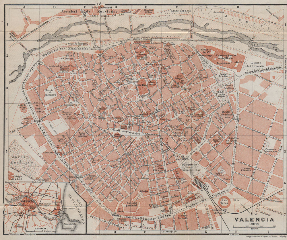 VALENCIA antique town city ciudad plan. Spain España mapa. BAEDEKER 1913