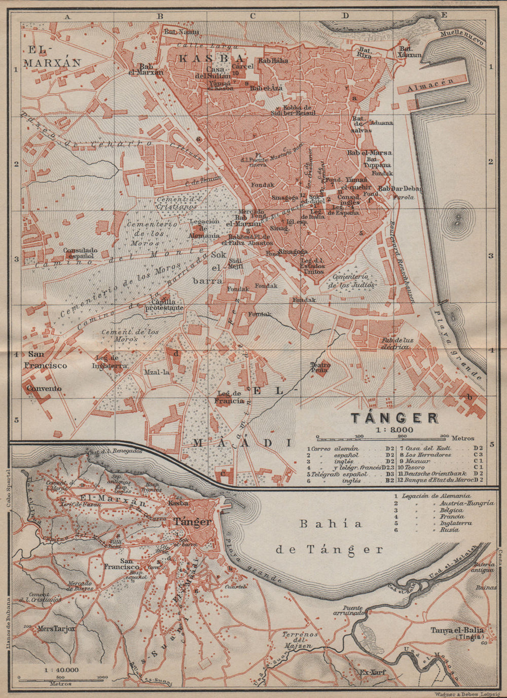TANGIER TÁNGER antique town city plan & environs. Morocco carte 1913 old map