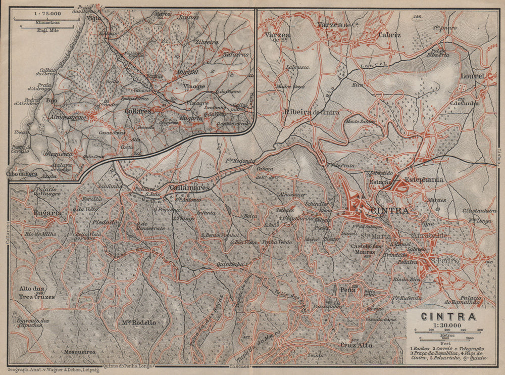 CINTRA/SINTRA environs. Galamares Colares São Pedro de Penaferrim mapa 1913