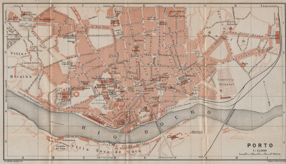 OPORTO PORTO antique town city plano de la cidade. Portugal mapa 1913 old