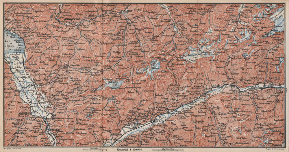 RHONE VALLEY. Gryon Villars Leysin Diablerets Crans-Montana Gstaad 1889 map