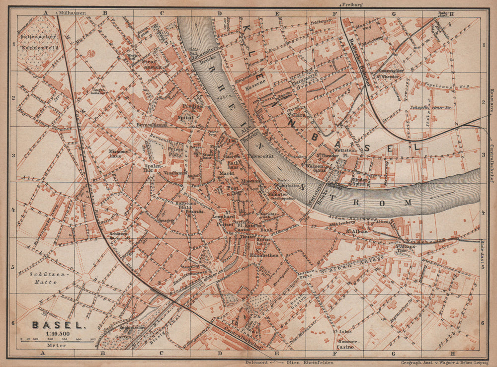 BÂLE BASEL. Basle. town city stadtplan. Switzerland Suisse Schweiz 1893 map