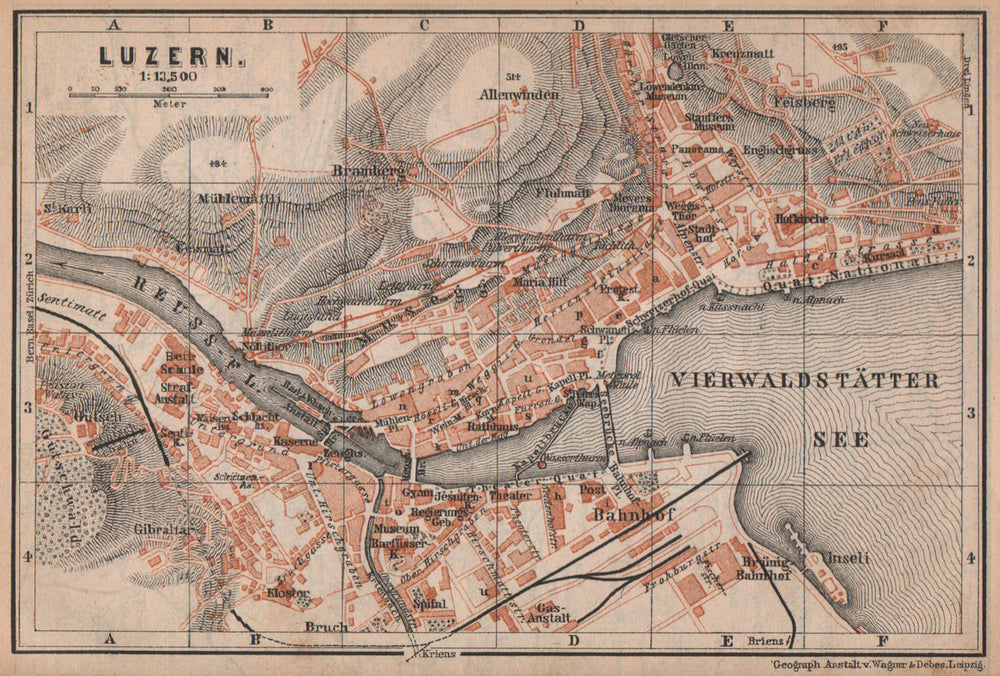 LUCERNE LUZERN. town city stadtplan. Switzerland Suisse Schweiz 1893 old map