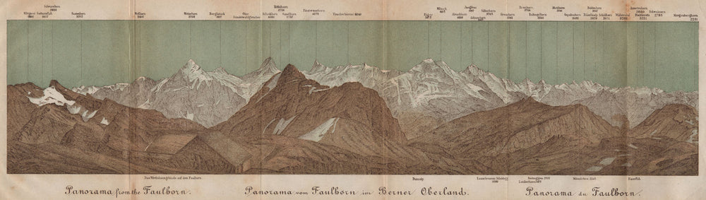 PANORAMA from/vom FAULHORN. Berner Oberland. Bernese Oberland 1893 old map