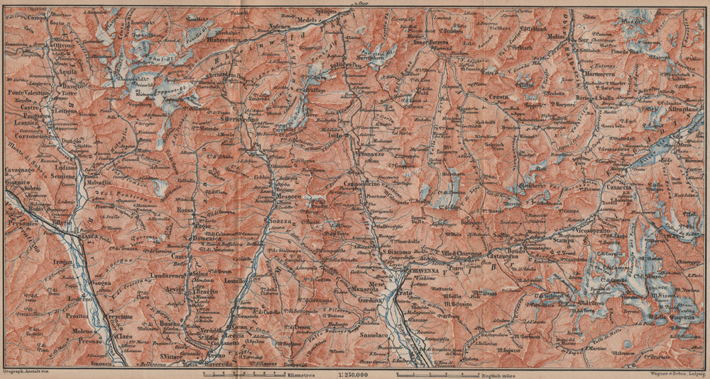 LUKMANIER to MALOJA.Sils Maria Bivio Madesimo Chiavenna San Bernardino 1893 map