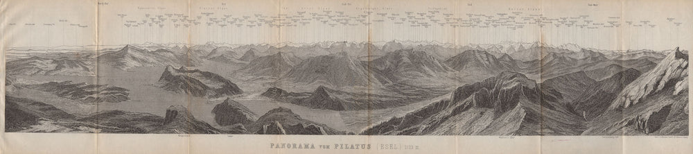 PANORAMA from/von PILATUS. Vierwaldstättersee. Lake Lucerne. Schweiz 1897 map