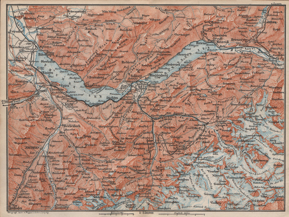 BERNESE OBERLAND. Wengen Mürren Grundelwald Reutigen Interlaken Eiger 1897 map