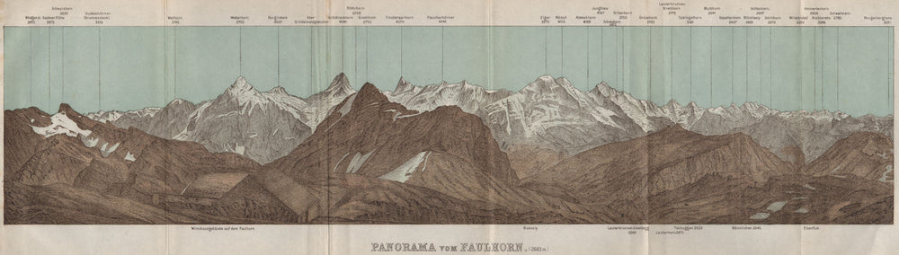 PANORAMA from/vom FAULHORN. Berner Oberland. Bernese Oberland 1897 old map