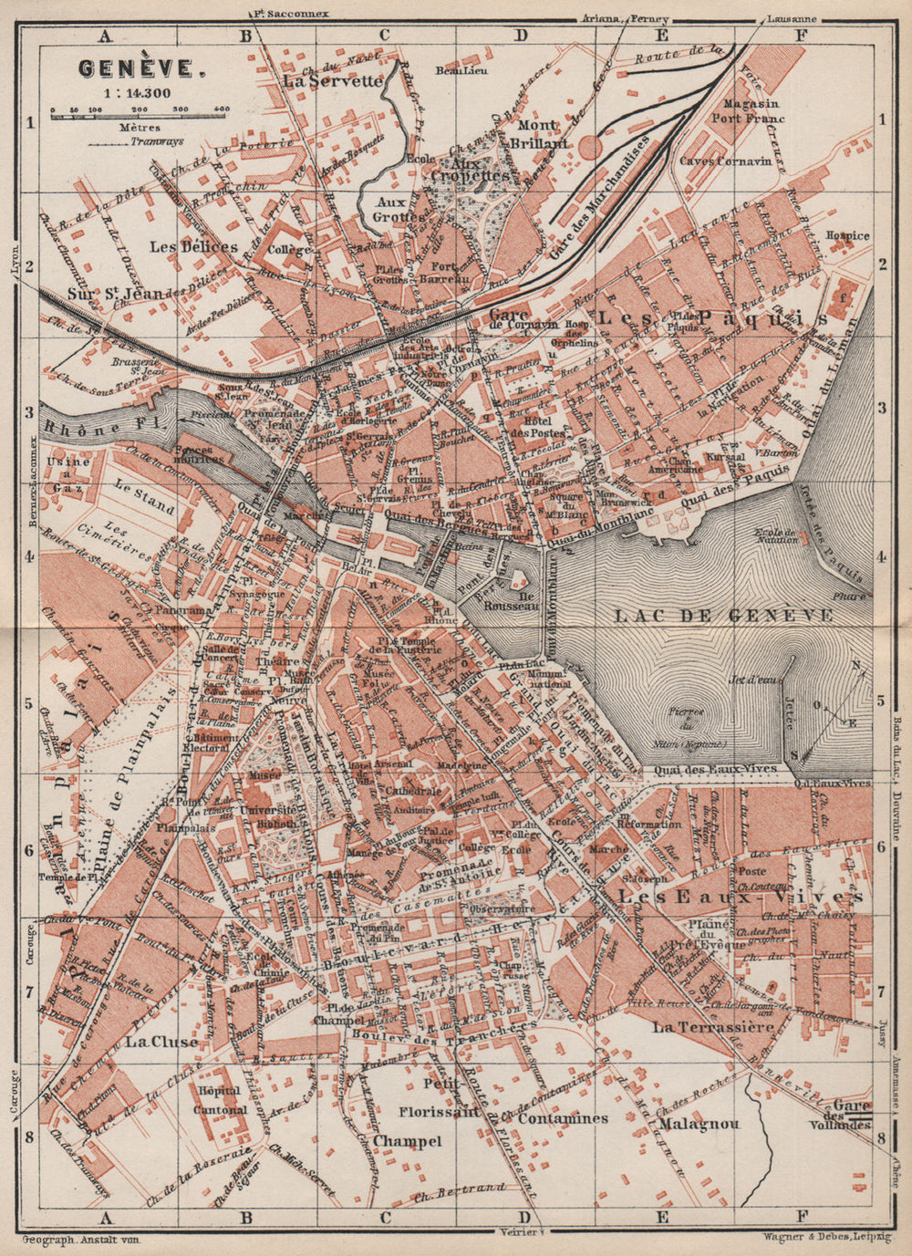 GENEVA GENÈVE GENF. town city stadtplan. Switzerland Suisse Schweiz 1897 map