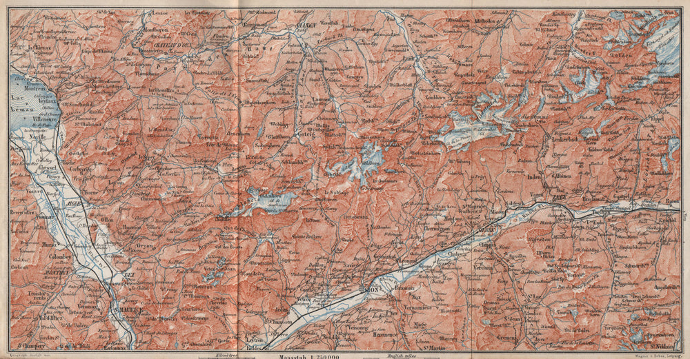 RHONE VALLEY. Gryon Villars Leysin Diablerets Crans-Montana Gstaad 1897 map