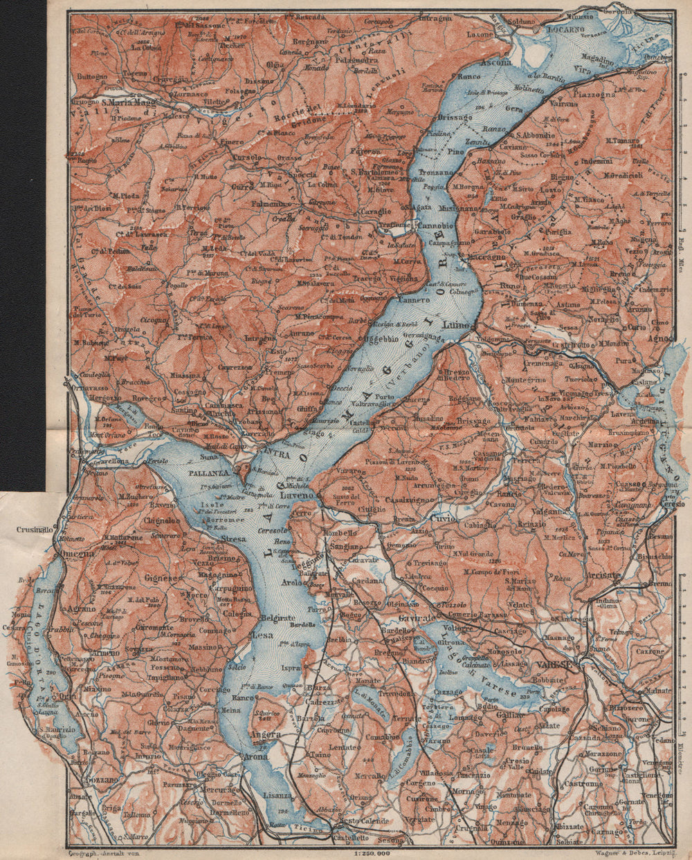 LAGO MAGGIORE. Lake Maggiore. Varese Varesa Pallanza. Topo-map. Italy 1897