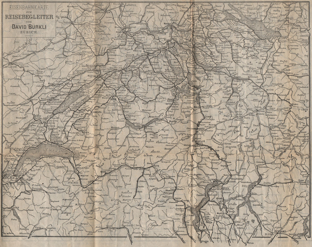 SWITZERLAND RAILROAD MAP/ EISENBAHNKARTE. Bürkli. Suisse Schweiz 1899 old