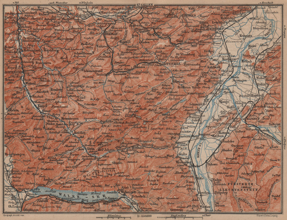 APPENZELL CANTON. Wildhaus Unterwasser St. Gallen Trogen Walensee 1899 old map