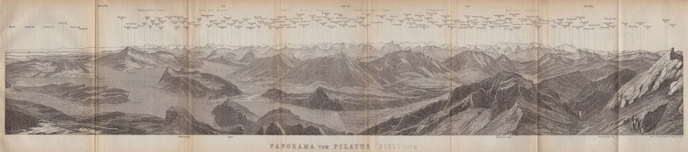 PANORAMA from/von PILATUS. Vierwaldstättersee. Lake Lucerne. Schweiz 1899 map