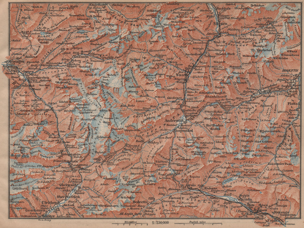 ST GOTTHARD area. Andermatt Engelberg Silenen Gadmen Ulrichen Disentis 1899 map