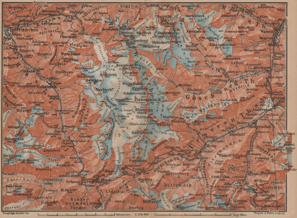 URNER/URI ALPS. Trift district. Andermatt Innertkirchen Dammastock 1899 map