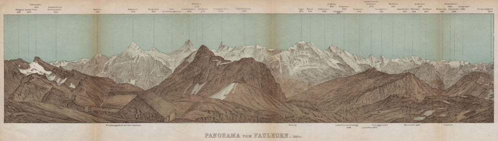 PANORAMA from/vom FAULHORN. Berner Oberland. Bernese Oberland 1899 old map