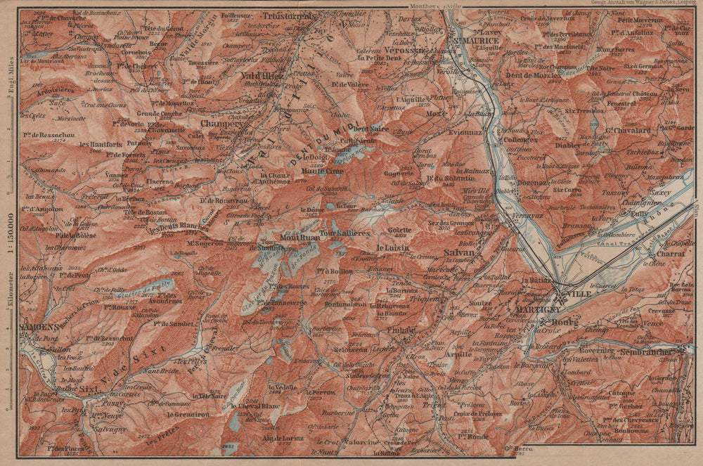 VAL D'ILLIEZ/DENT DU MIDI.Champéry Samoëns Avoriaz Morzinette Martigny 1899 map