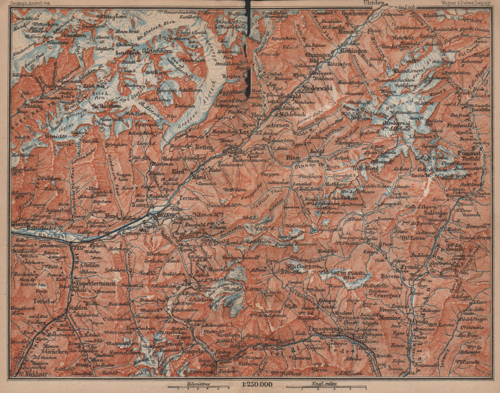 UPPER VALAIS. Grächen Aletschhorn Ofenhorn Brieg Niederwald Ried Rhone 1899 map