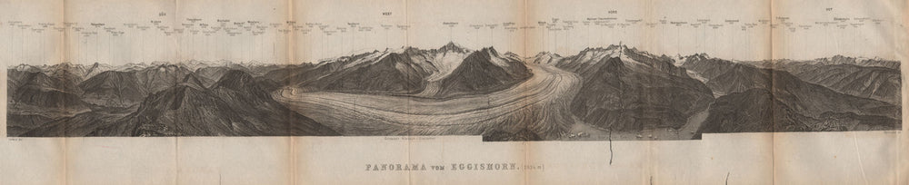 EGGISHORN PANORAMA Aletschhorn Glacier Nesthorn Mont Blanc Leone Eiger 1899 map