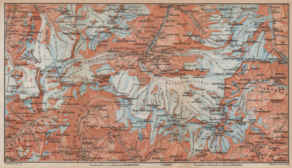 ZERMATT ENVIRONS. Breuil-Cervinia Matterhorn Tournanche Monte Rosa 1899 map