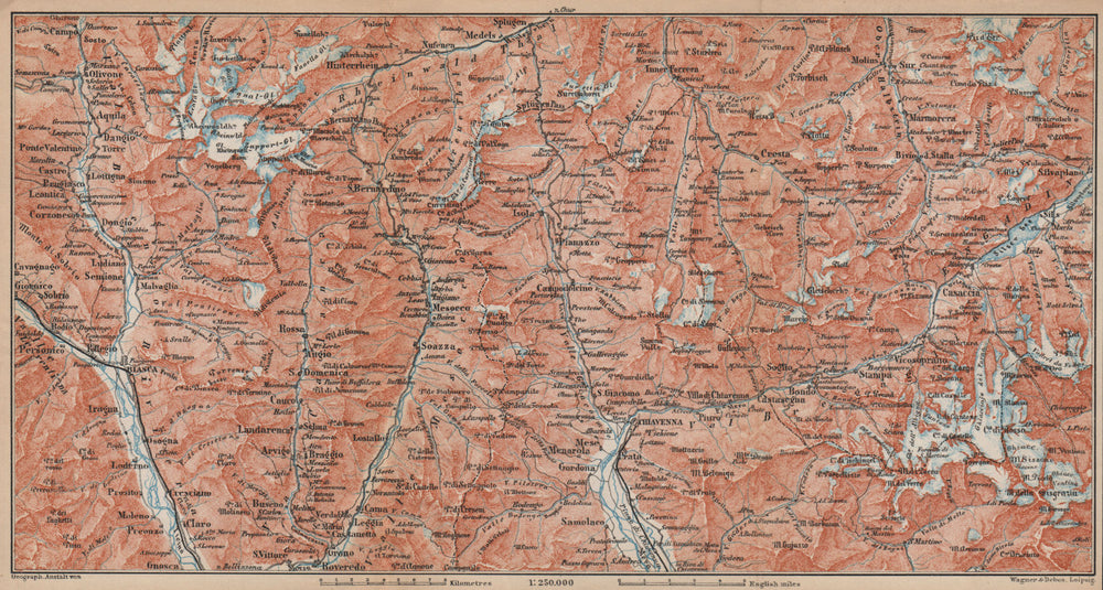 LUKMANIER to MALOJA.Sils Maria Bivio Madesimo Chiavenna San Bernardino 1899 map