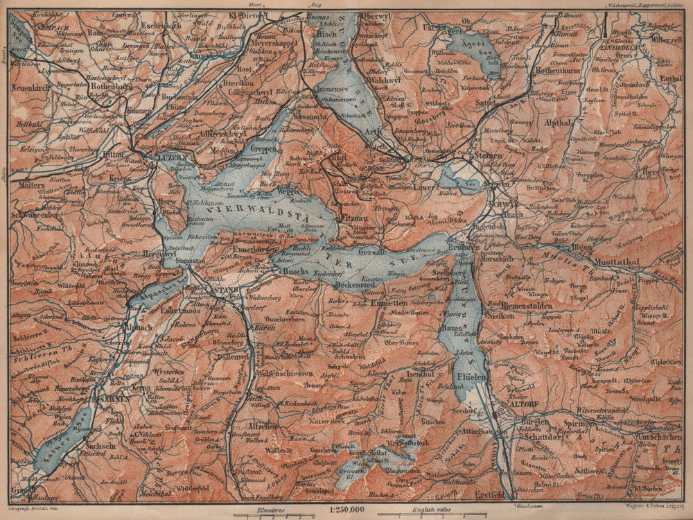 LAKE LUCERNE. Vierwaldstättersee. Luzern Engelberg Sarnen Altorf Stanz 1901 map