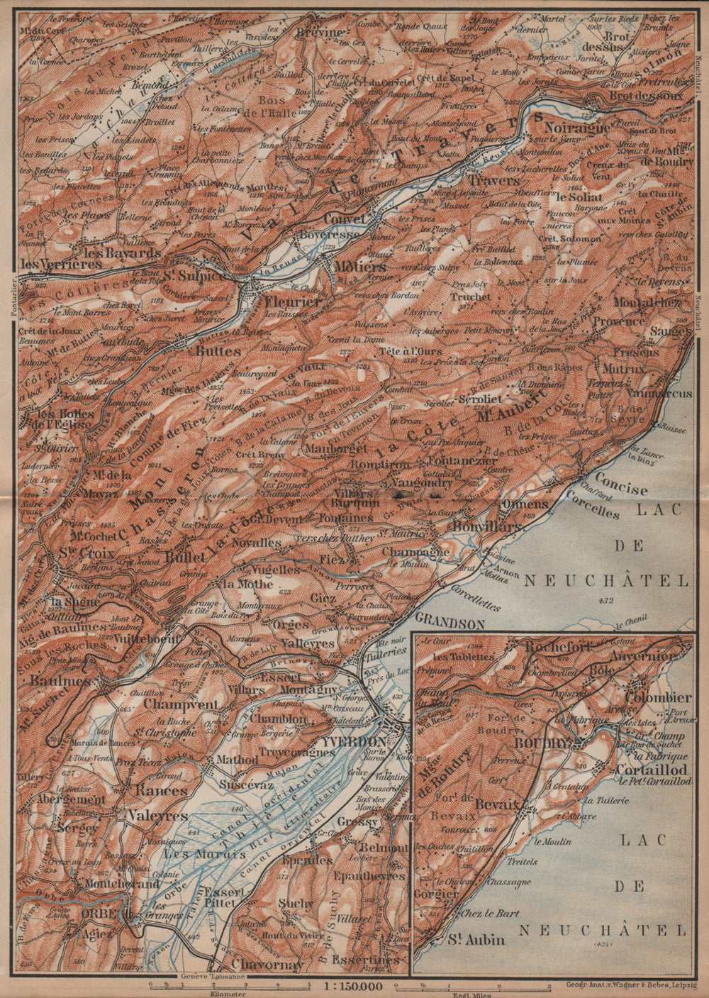 JURA. Val-de-Travers Orbe Noiraigue Yverdon Grandson Môtiers Buttes 1901 map