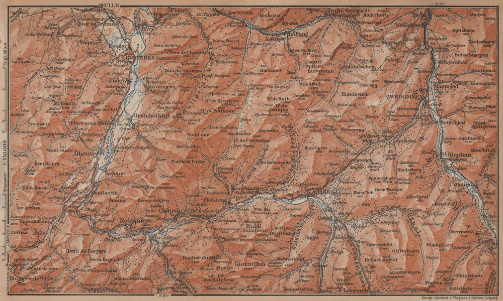 SAANEN/SARINE & SIMME VALLEYS. Gstaad Château-d'Oex Saanenmöser Lenk 1901 map