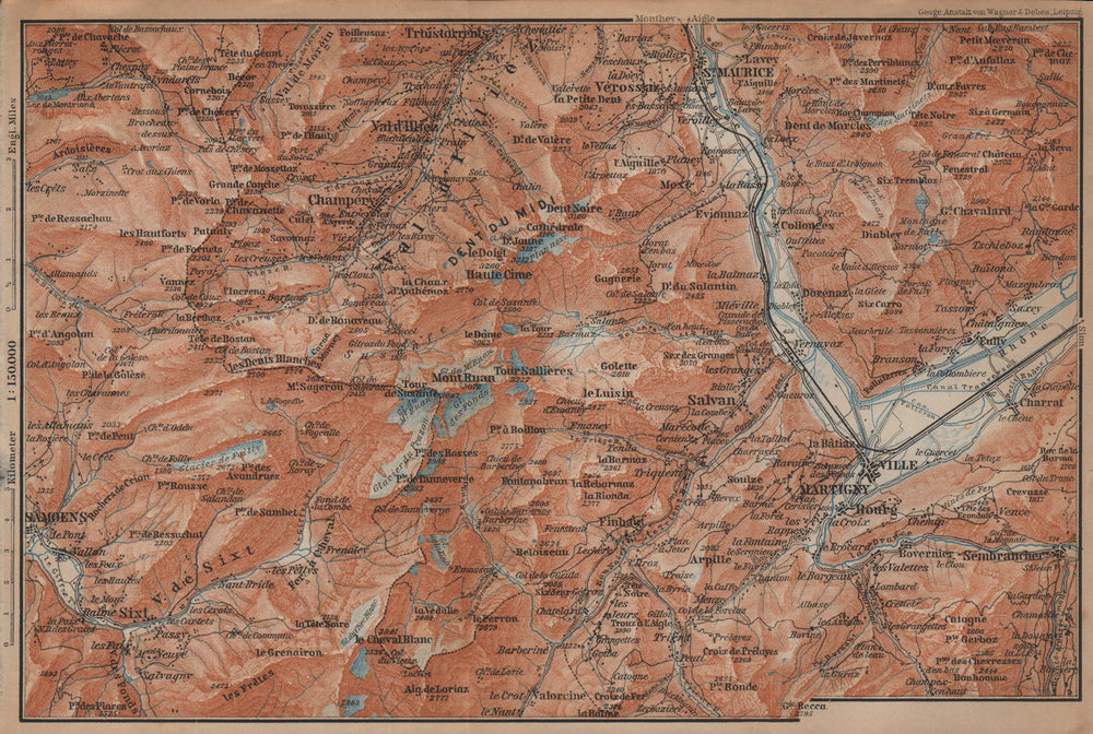 VAL D'ILLIEZ/DENT DU MIDI.Champéry Samoëns Avoriaz Morzinette Martigny 1901 map