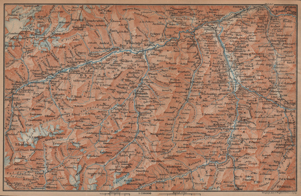 VORDER-RHEINTHAL. Flims Laax Chur Obersaxen Tamins Brigels Thusis 1901 old map