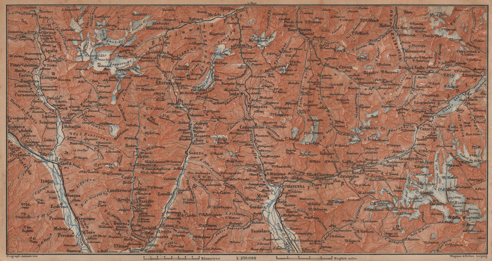 LUKMANIER to MALOJA.Sils Maria Bivio Madesimo Chiavenna San Bernardino 1901 map