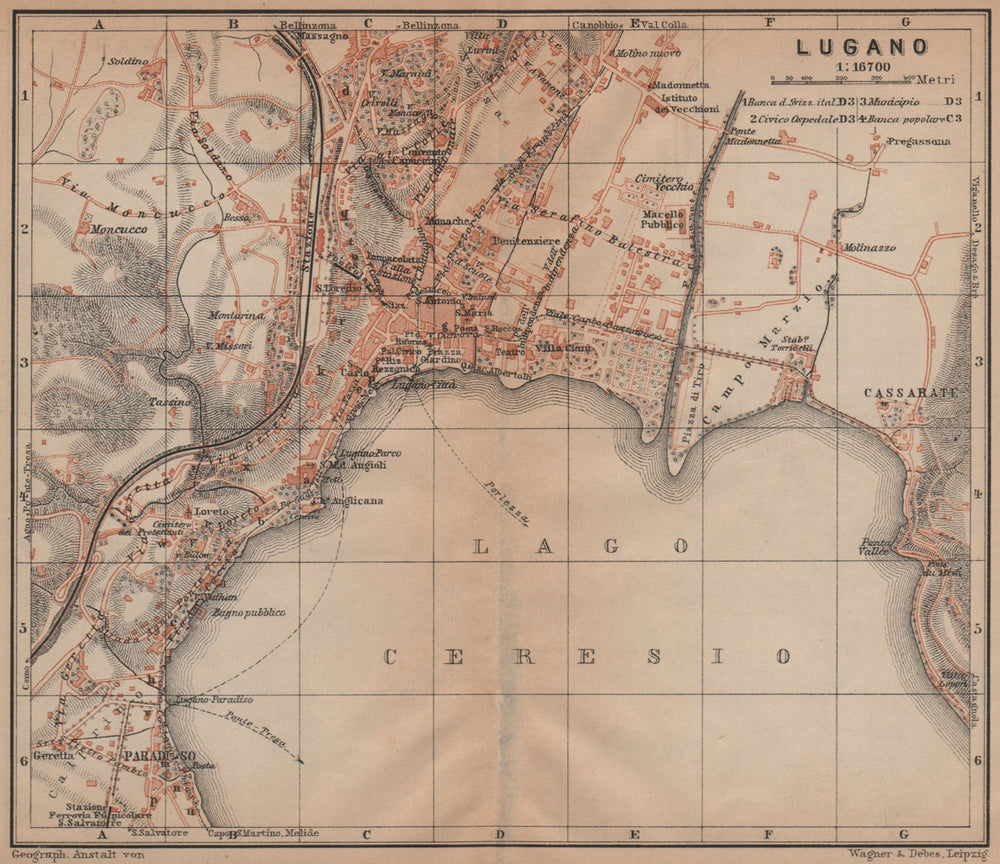 LUGANO. town city stadtplan. Switzerland Suisse Schweiz carte karte 1901 map